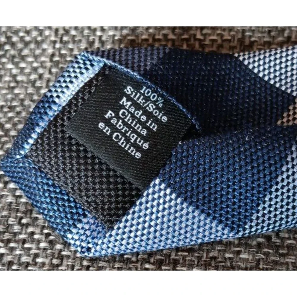 Tie 70s 80s 90s Y2K Mens Nordstrom Silk Blue Plaid 3.5 Wide 60 Long